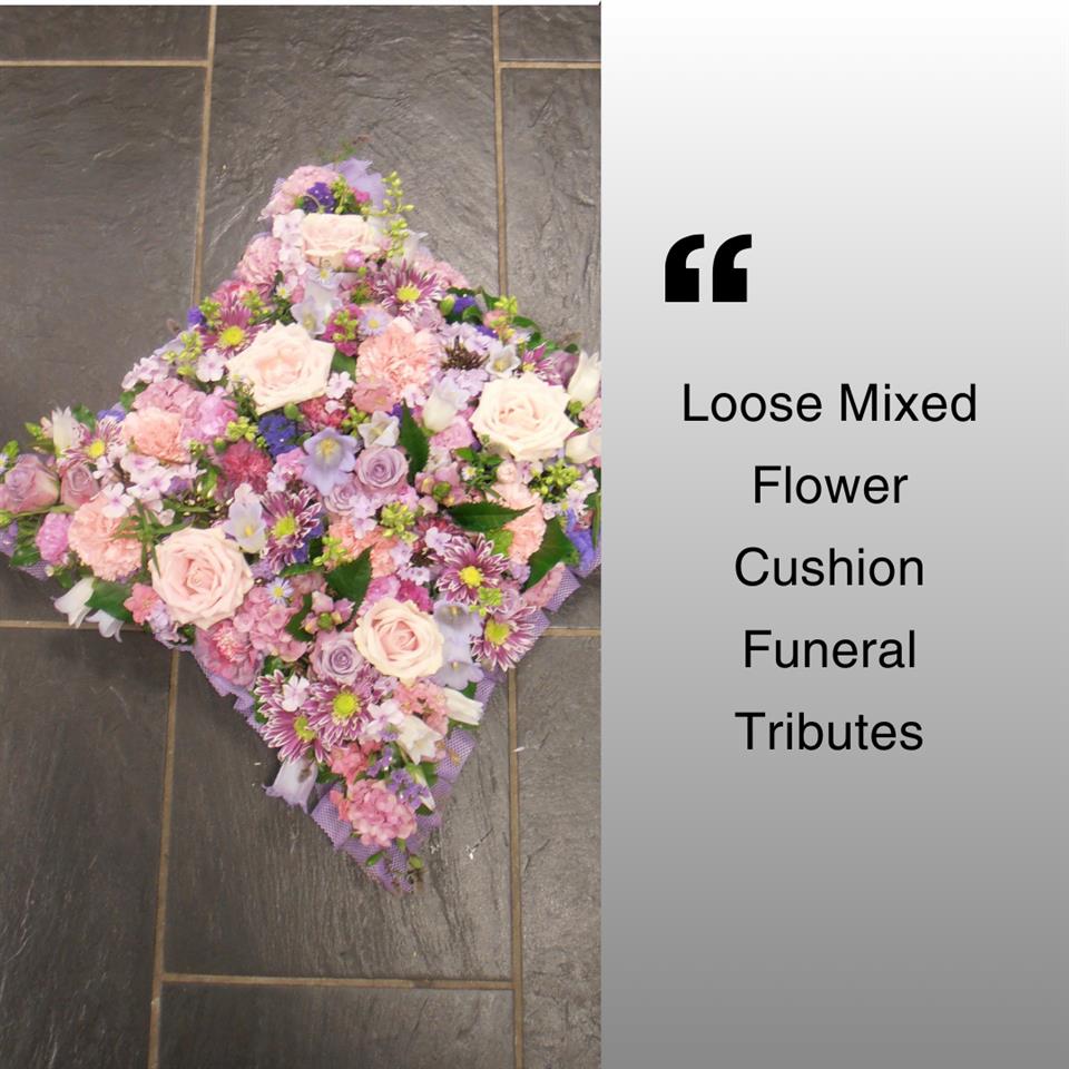 /mixed flower funeral cushion tribute